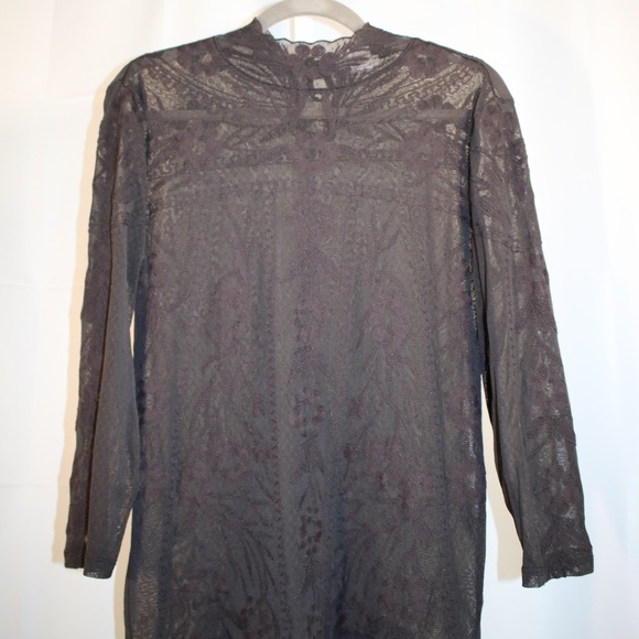Vintage Sundance Small Sheer Long Sleeved Top with Embroidery Dark‎ Brown - Picture 2 of 6